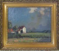 Herbert Rollett (1872-1992) small oil on board landscape in the manner of Herbert Rollett 38 cm x 33