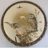 Hand painted wall plaque decorated with owls, with T Goode & Co South Audley Street London Grosvenor