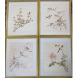 4 framed Japanese silk needlepoint pictures (1 with broken glass) 40 cm x 47.5 cm (size including