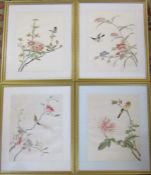 4 framed Japanese silk needlepoint pictures (1 with broken glass) 40 cm x 47.5 cm (size including