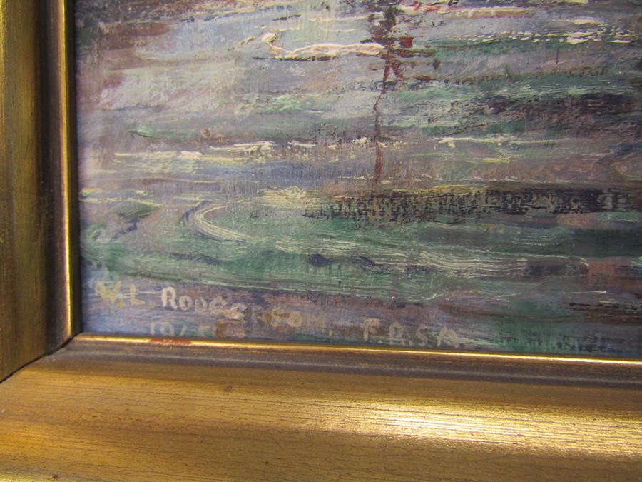 W L Rodgerson F.R.S.A (20th C) - framed oil on board of Boston Stump, signed and dated lower left - Image 2 of 2