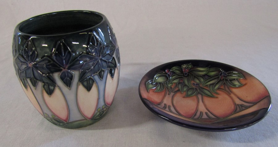 Moorcroft 'cluny' pattern mug and palm trees pin dish
