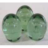 3 Victorian glass dump weights with floral inclusions H 11 cm and 9 cm