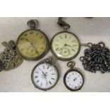 Selection of silver and white metal pocket watches, fob watches and chains (all af)