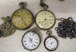 Selection of silver and white metal pocket watches, fob watches and chains (all af)