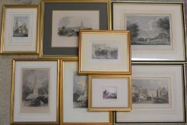 7 framed Lincolnshire prints including Louth plus one other
