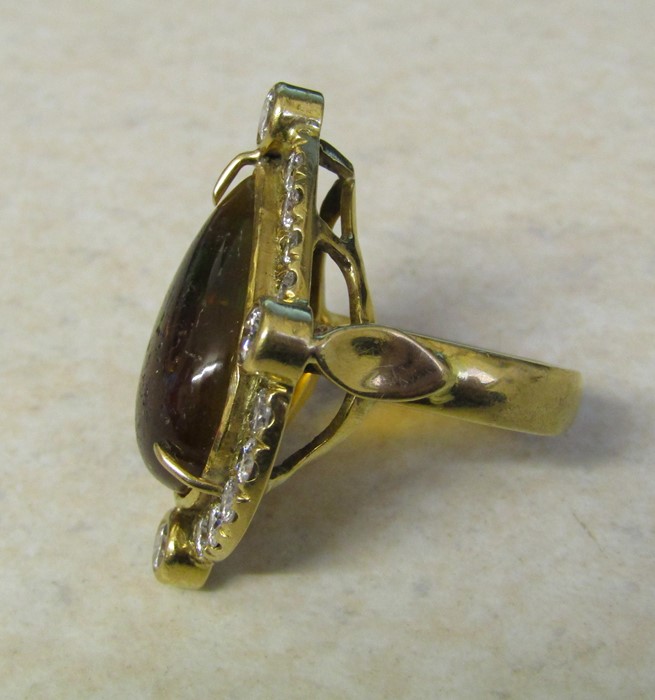 Tested as 18ct gold pear drop ring with diamonds & Mexican opal, central stone 10ct (pitted), - Image 6 of 7