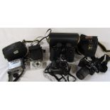 Assorted cameras - JVC mini dv, Sony cyber-shot, Panasonic DMC-TZL10 and Pentax MZ10 & set of