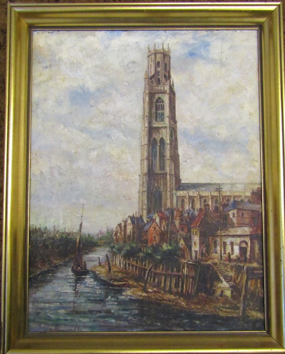 W L Rodgerson F.R.S.A (20th C) - framed oil on board of Boston Stump, signed and dated lower left