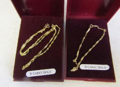 9ct gold matching necklace L 40 cm and bracelet L 18.5 cm total weight 2.4 g