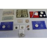 Selection of USA currency including Bicentennial silver proof set 1976, silver dollar coins 1898,