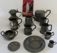 Liberty & Co London Tudric pewter tankard No. 01374, 11cm high & selection of pewter tankards etc.