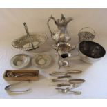 Various silver plate inc jug, baskets, tongs, ladle etc