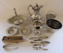 Various silver plate inc jug, baskets, tongs, ladle etc