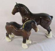 2 large Beswick shire horses H 27 cm and 22 cm