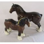 2 large Beswick shire horses H 27 cm and 22 cm