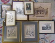 Selection of etchings and engravings inc Thornton Priory, Le Chat Cheri and Les Enfans Physiciens