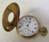 9ct gold half hunter Waltham pocket watch (glass broken), Birmingham 1926, engraved to Jos Chapman