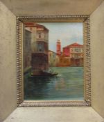 Gilt framed oil on board of a Venetian scene 40 cm x 47 cm (size including frame)