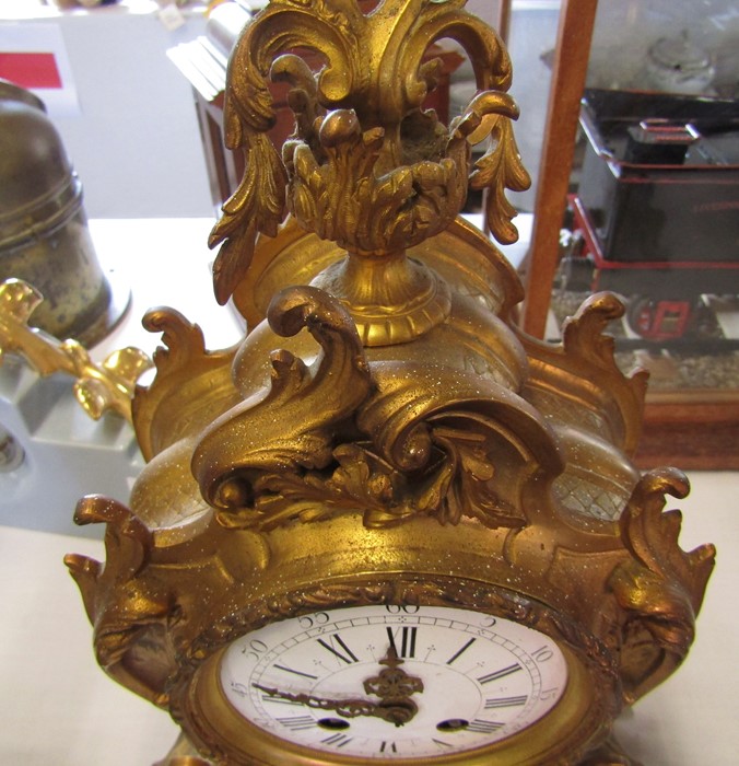 French ormolu gilt mantel clock / garniture by AD Mougin with two 5 branch candelabra, clock - Image 10 of 29