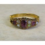 18ct gold opal and amethyst ring Birmingham 1922 size O/P weight 1.9 g (one opal missing, one
