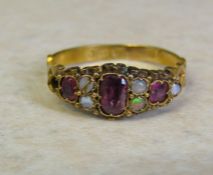 18ct gold opal and amethyst ring Birmingham 1922 size O/P weight 1.9 g (one opal missing, one