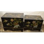 Pair of Oriental lacquer graduated chests on bases. Largest L58cm D 38cm Ht 44cm