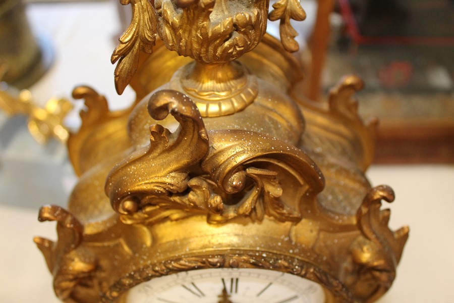 French ormolu gilt mantel clock / garniture by AD Mougin with two 5 branch candelabra, clock - Image 13 of 29