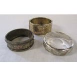 3 silver bangles - leaf pattern Birmingham 1965 weight 1.35 ozt, coloured flowers and leaves