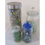 4 jars of coloured marbles - tallest 28 cm