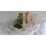 Pink / smokey glass water sets, Carnival vase, decanters etc.