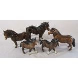 Selection of Beswick ponies inc Shetland (tallest H 14 cm) (foal leg af)