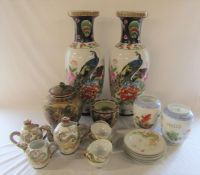 Assorted Oriental ceramics inc  ginger jar, jardiniere, pair of large vases H 62 cm (both af) and