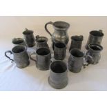 Various pewter tankards