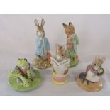 5 large Beswick and Royal Albert Beatrix Potter figurines - Jeremy Fisher catches a fish L 11 cm,