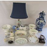 Various ceramics inc Minton, Susie Cooper, Limoges, Wedgwood and Poole, Oriental style lamp and