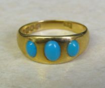 18ct gold turquoise ring size O weight 3.9 g