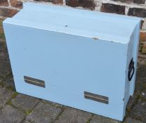 Painted wooden tool box with some tools