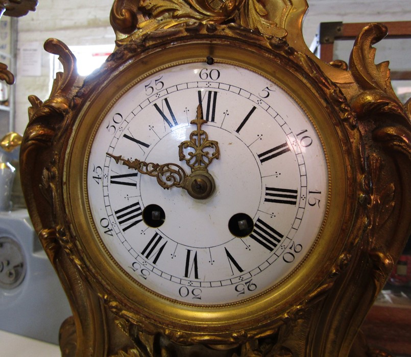 French ormolu gilt mantel clock / garniture by AD Mougin with two 5 branch candelabra, clock - Image 11 of 29