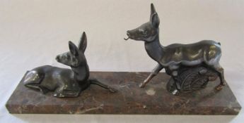 Art Deco bronze model of deer on a marble base L 35 cm H 16 cm