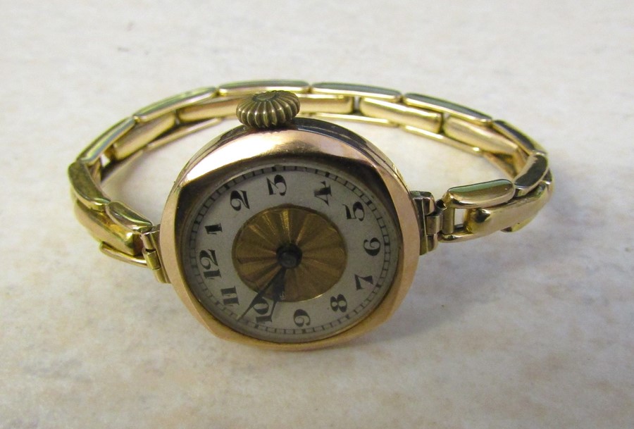 9ct gold ladies vintage watch, swiss made, hallmarked London 1929 with rolled gold elasticated - Image 5 of 5