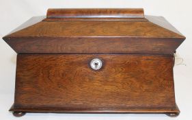 Large 19th century rosewood sarcophagus tea caddy, 33.5cm wide (damage to right handle)