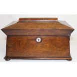 Large 19th century rosewood sarcophagus tea caddy, 33.5cm wide (damage to right handle)