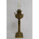 Large brass paraffin lamp with classical column (converted to electric) ht without chimney 53cm