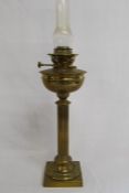 Large brass paraffin lamp with classical column (converted to electric) ht without chimney 53cm