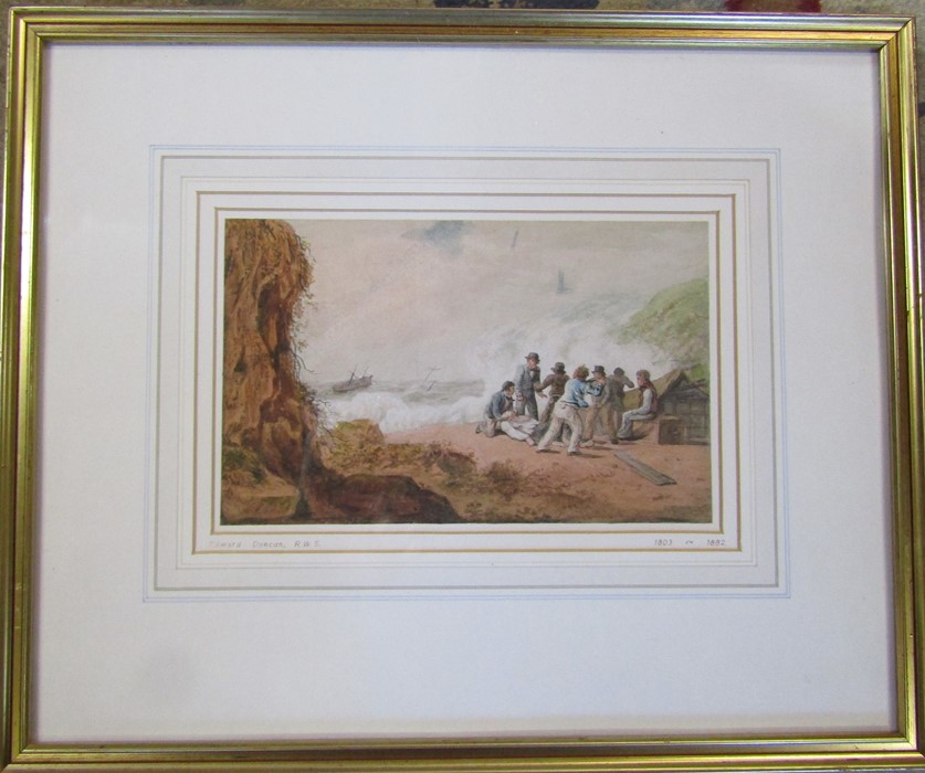 Edward Duncan RWS (1803-1882) framed watercolour mounted on card of a ship wreck scene attributed to