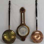 2 brass / copper warming pans & Smiths aneroid barometer