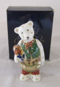 Boxed Royal Crown Derby gardener teddy bear paperweight H 9.5 cm