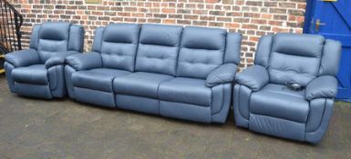 Lazy boy blue leather sofa and 2 arm chairs (including an electric recliner)