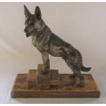 Art Deco bronze of an Alsatian dog on a raised marble base, signed L Carvin L 41.5 cm H 44 cm